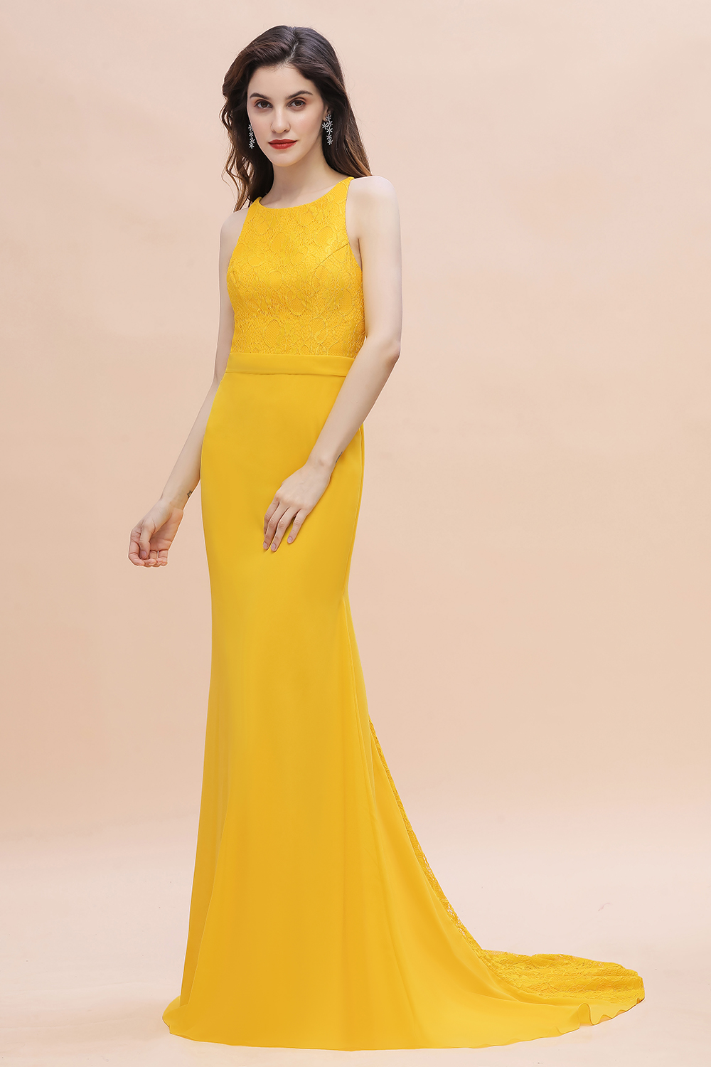 BMbridal Elegant Jewel Mermaid Chiffon Lace Bridesmaid Dress On Sale-BMbridal