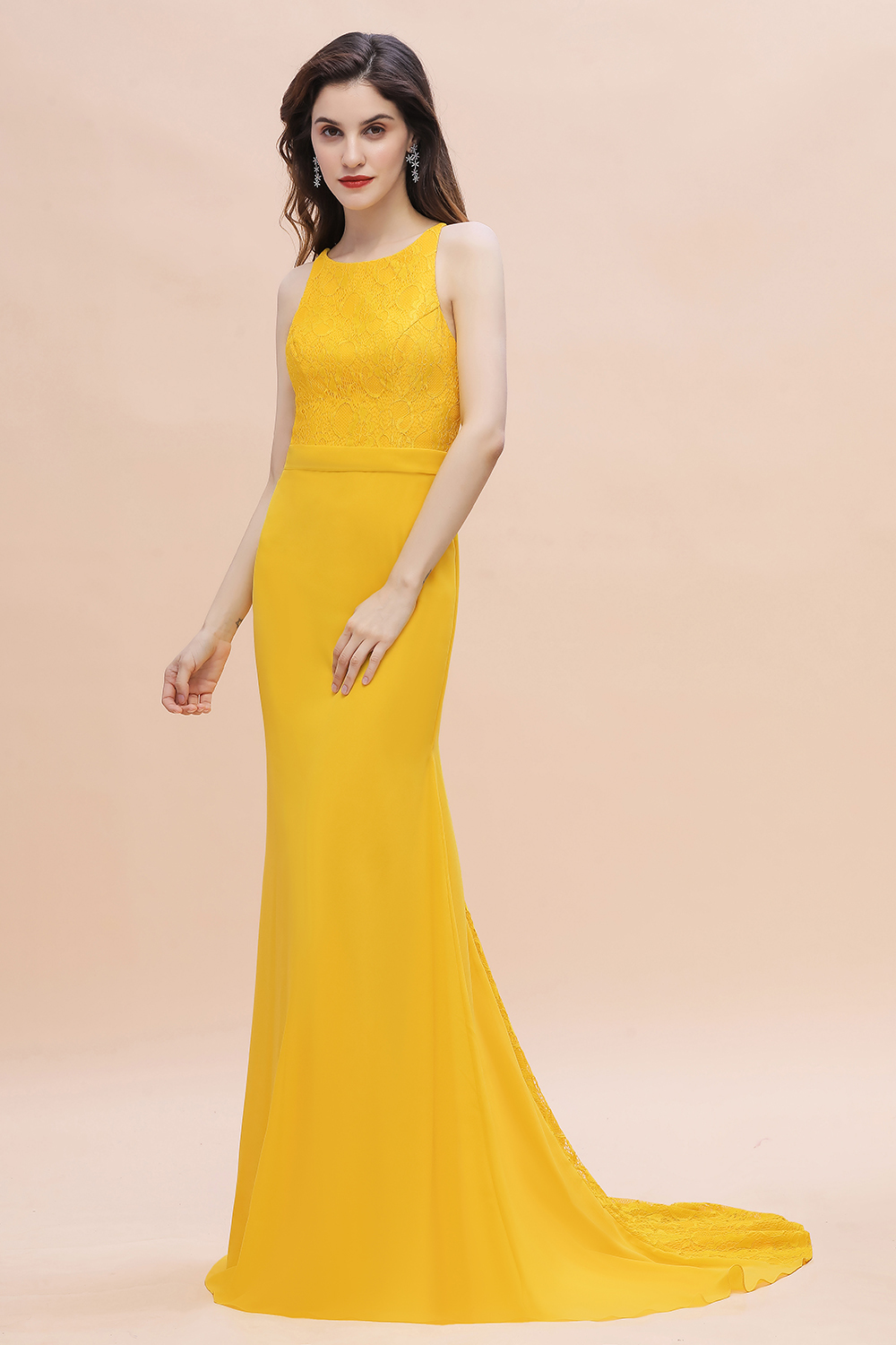 BMbridal Elegant Jewel Mermaid Chiffon Lace Bridesmaid Dress On Sale-BMbridal