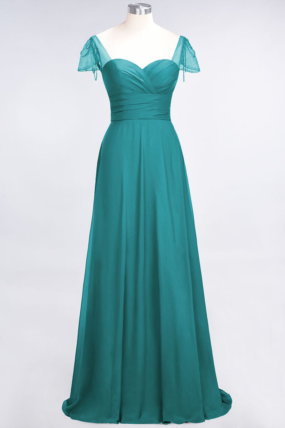 BMbridal Chic Chiffon Sweetheart Cap-Sleeves Ruffle Bridesmaid Dresses with Beadings-BMbridal