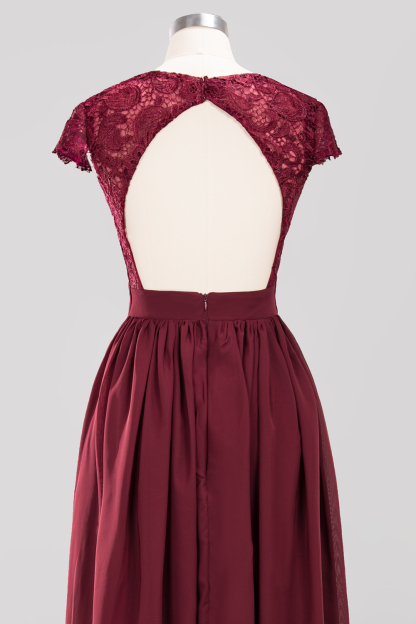 BMbridal Elegant Lace Open-Back Long Burgundy Bridesmaid Dresses Online-BMbridal