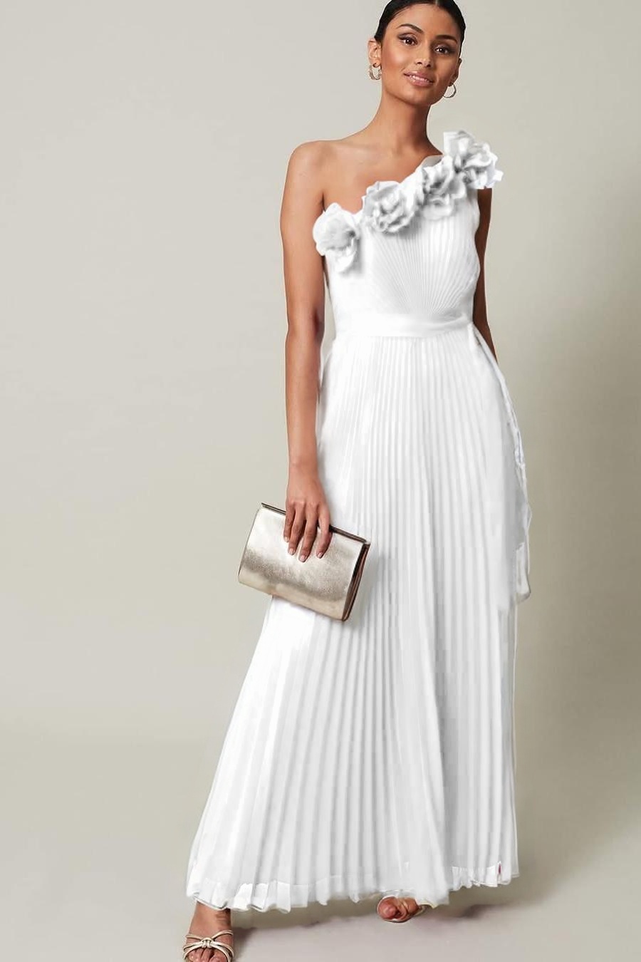 Chiffon One Shoulder Sleeveless Long Prom Dress With Pleated