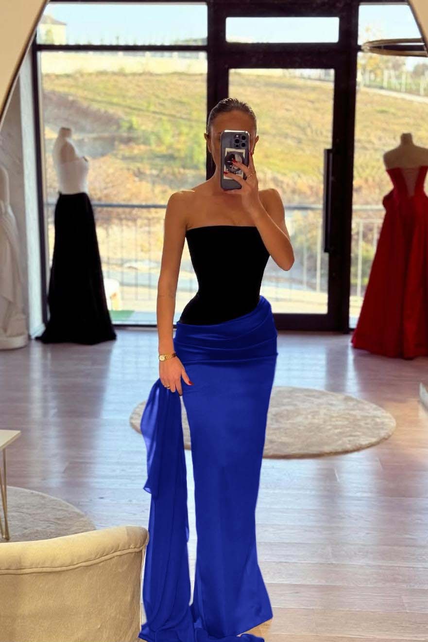 Strapless Sleeveless Long Mermaid Prom Dress With Pleated Belt
