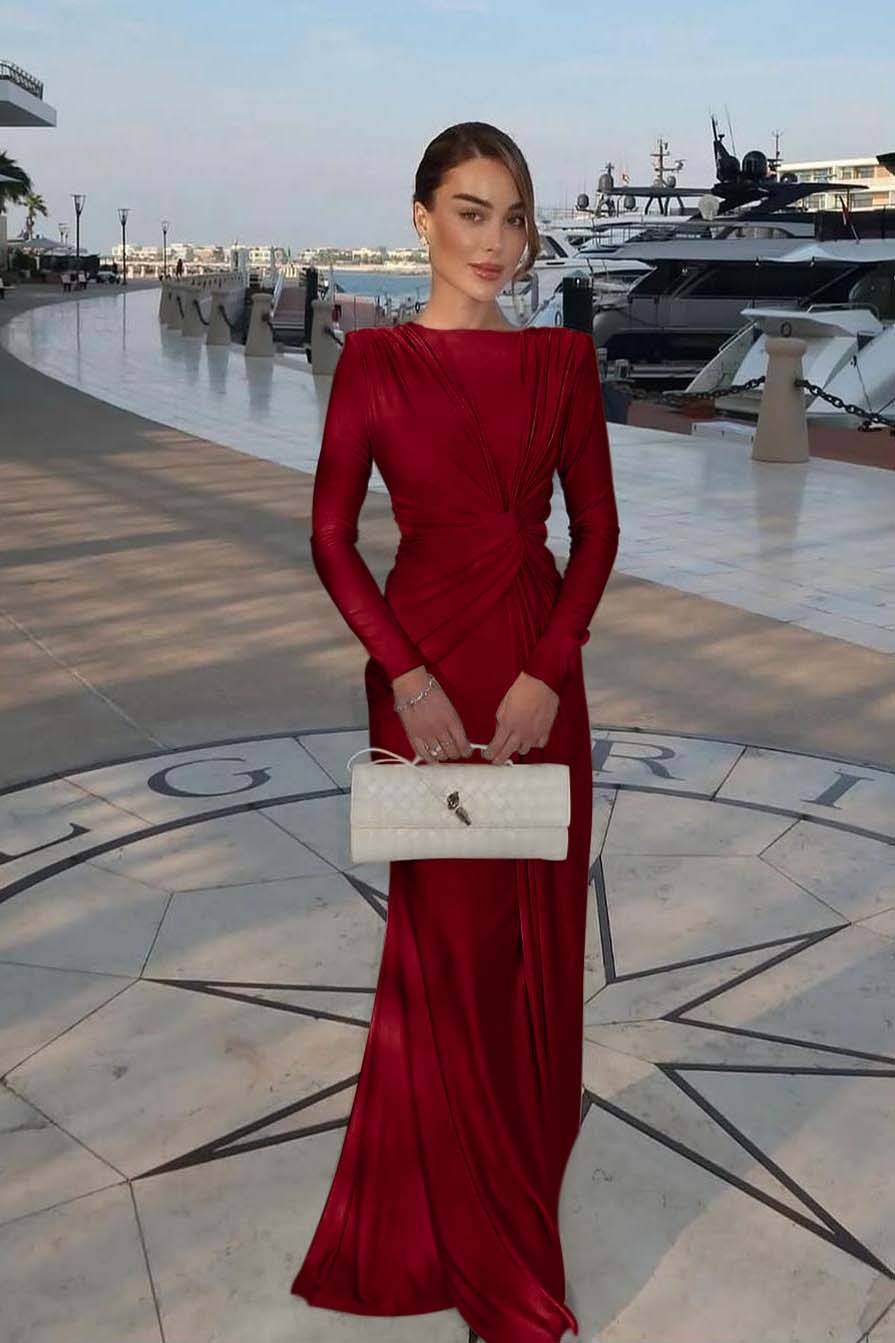 Chic Jewel Long Sleeves Mermaid Long Prom Dress With Pleated