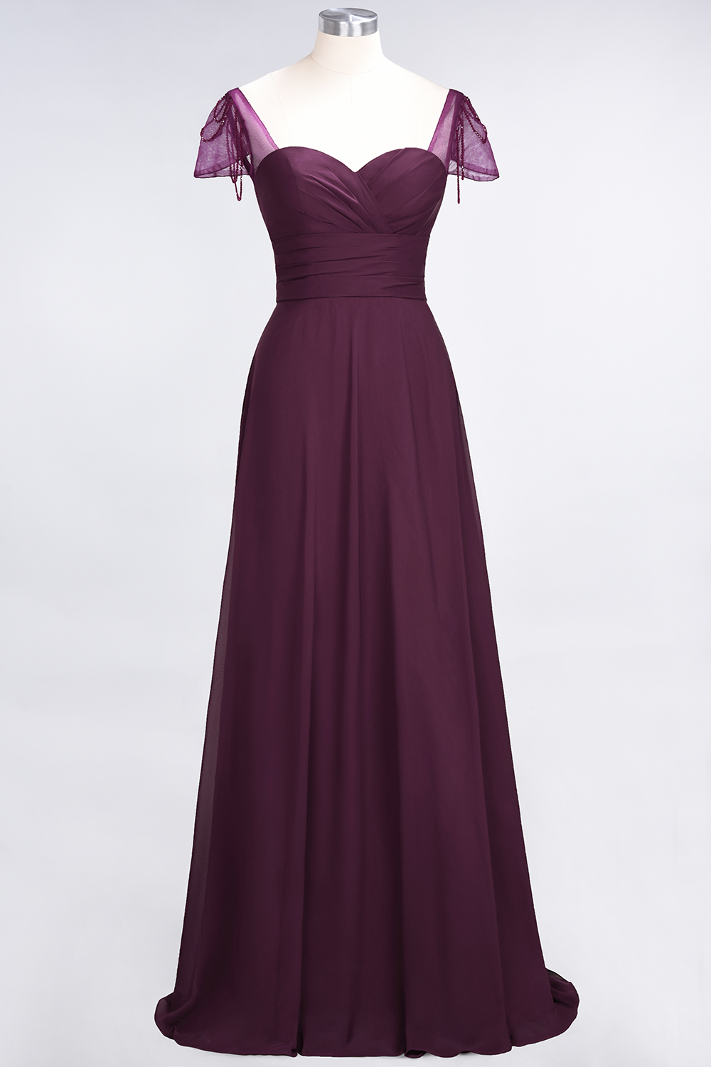 BMbridal Chic Chiffon Sweetheart Cap-Sleeves Ruffle Bridesmaid Dresses with Beadings-BMbridal