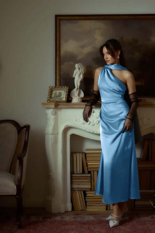 One Shoulder Sleeveless Long Mermaid Prom Dress With Pleated