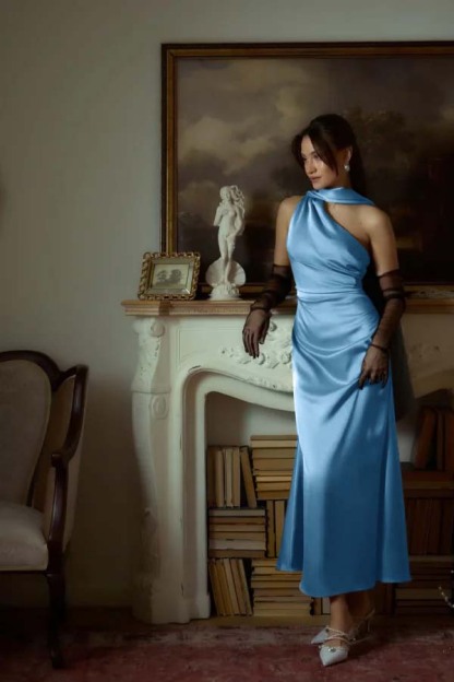 One Shoulder Sleeveless Long Mermaid Prom Dress With Pleated