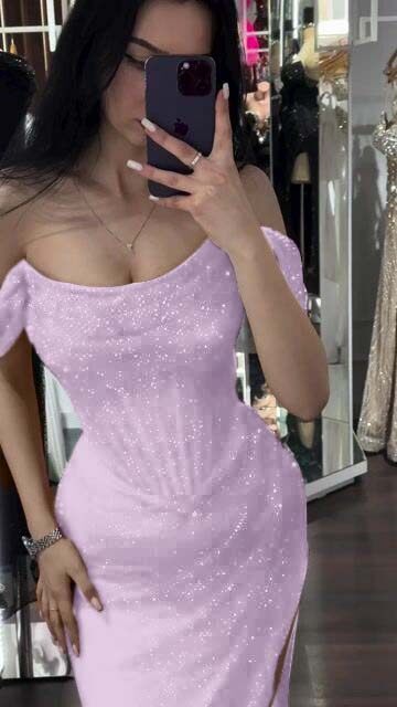 Sequins Off the Shoulder Sleeveless Long Prom Dress With Split