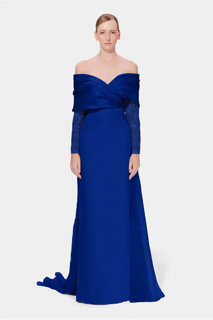 Off the Shoulder Long Sleeves Long Mermaid Prom Dress With Appliques