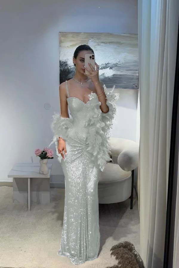 Spaghetti Strap Sleeveless Long Mermaid Prom Dress With Sequins