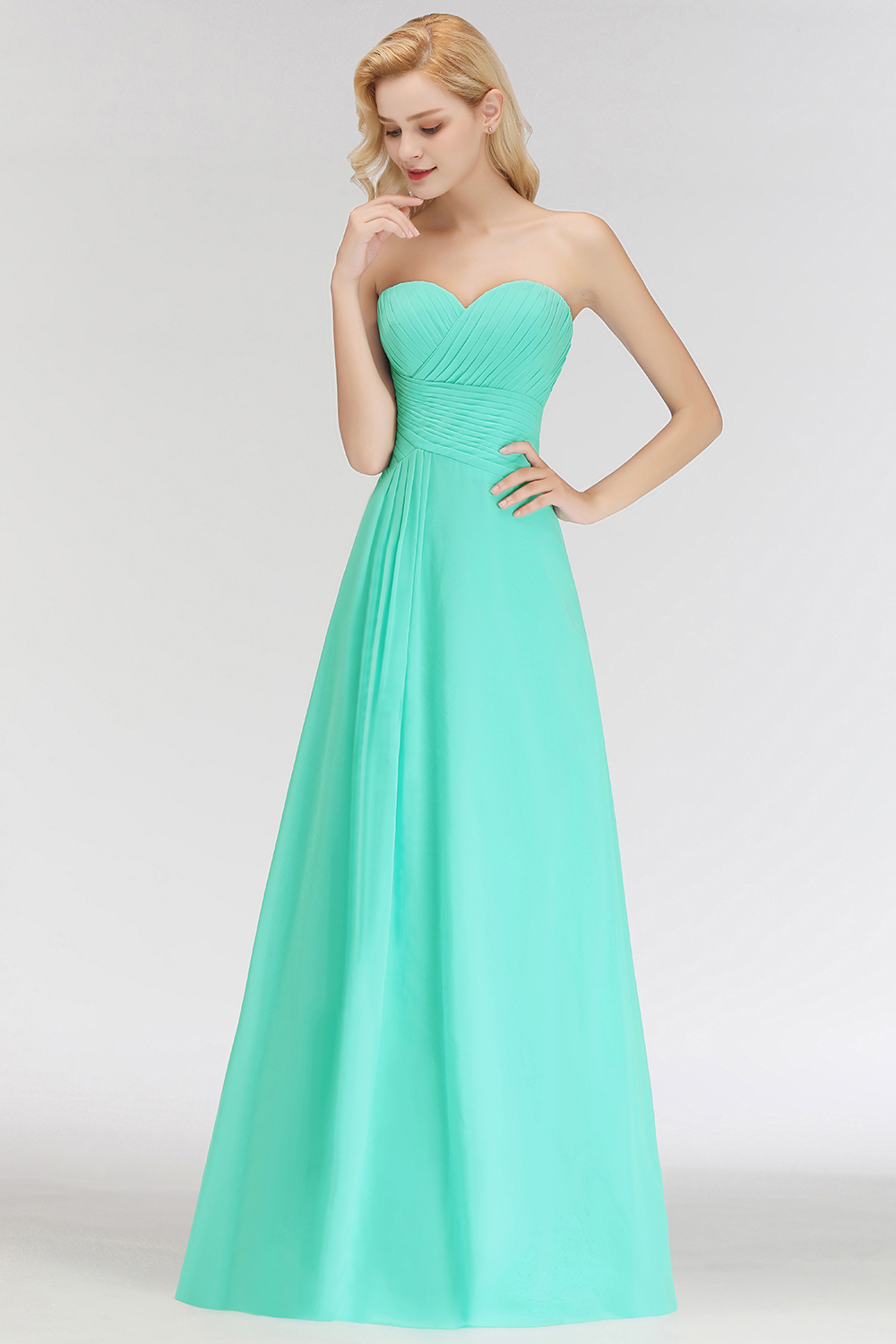 BMbridal Gorgeous Sweetheart Ruched Long Bridesmaid Dress Dusty Rose Chiffon Strapless Maid of Honor Dress-BMbridal