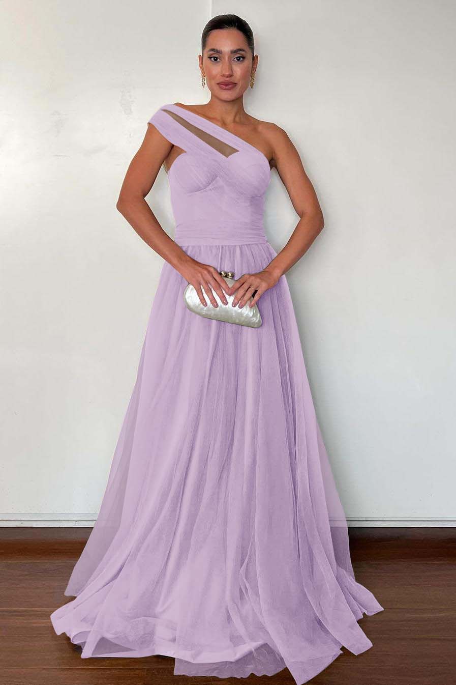 One Shoulder Sweetheart Sleeveless Long Prom Dress With Pleated