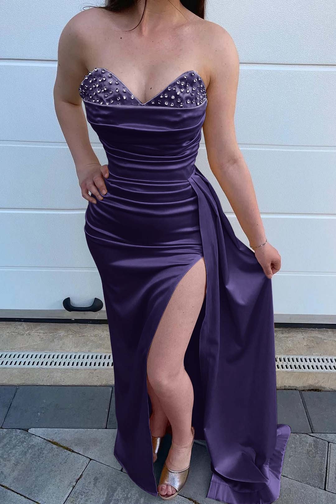 Yellow Beads Mermaid Sweetheart Prom Dress Split With Ruffles