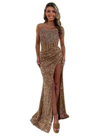 Gorgeous Sparkly Strapless Long Mermaid Prom Dress with Slit