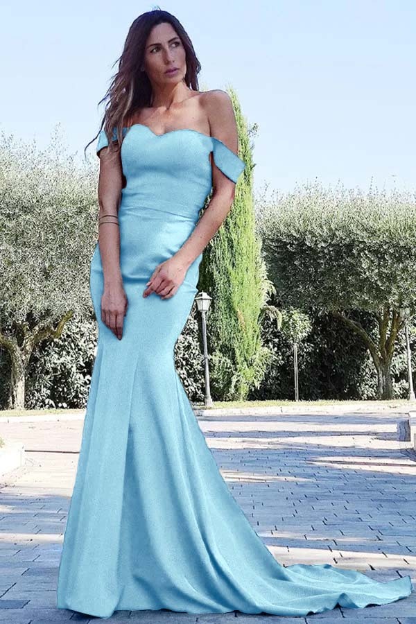 Mermaid Sweetheart Sleeveless Off the Shoulder Royal Blue Long Prom Dress
