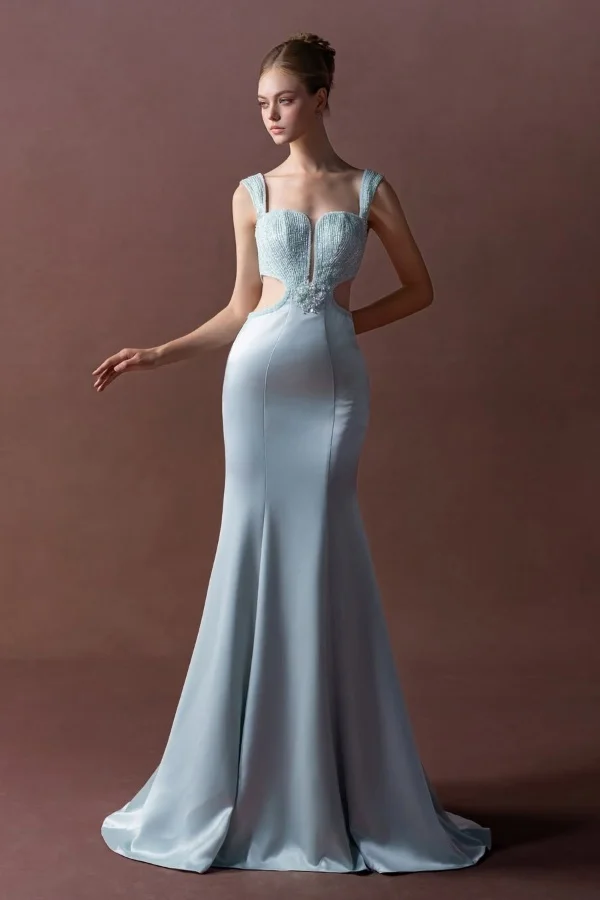 Straps Sleeveless Long Mermaid Prom Dress With Pleated Sequins