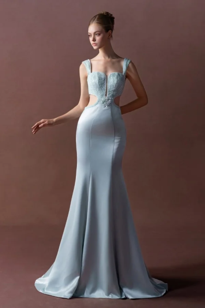 Straps Sleeveless Long Mermaid Prom Dress With Pleated Sequins