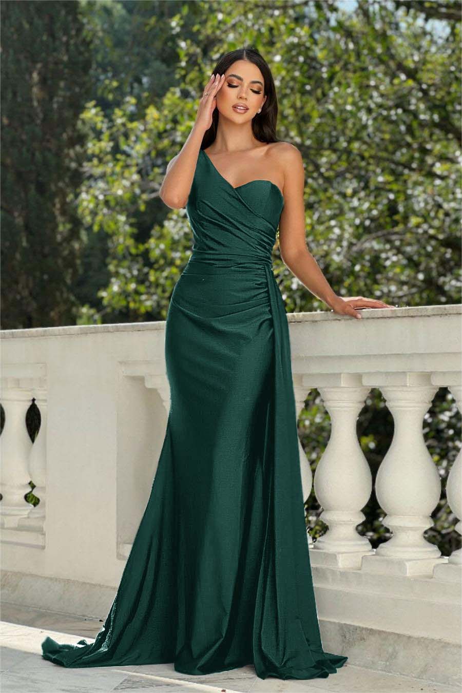 One Shoulder Sleeveless Long Mermaid Prom Dress With Pleated