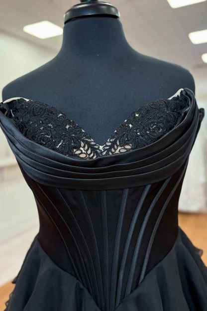 Blue Sweetheart Ruffled Long Corset Prom Dress with Slit