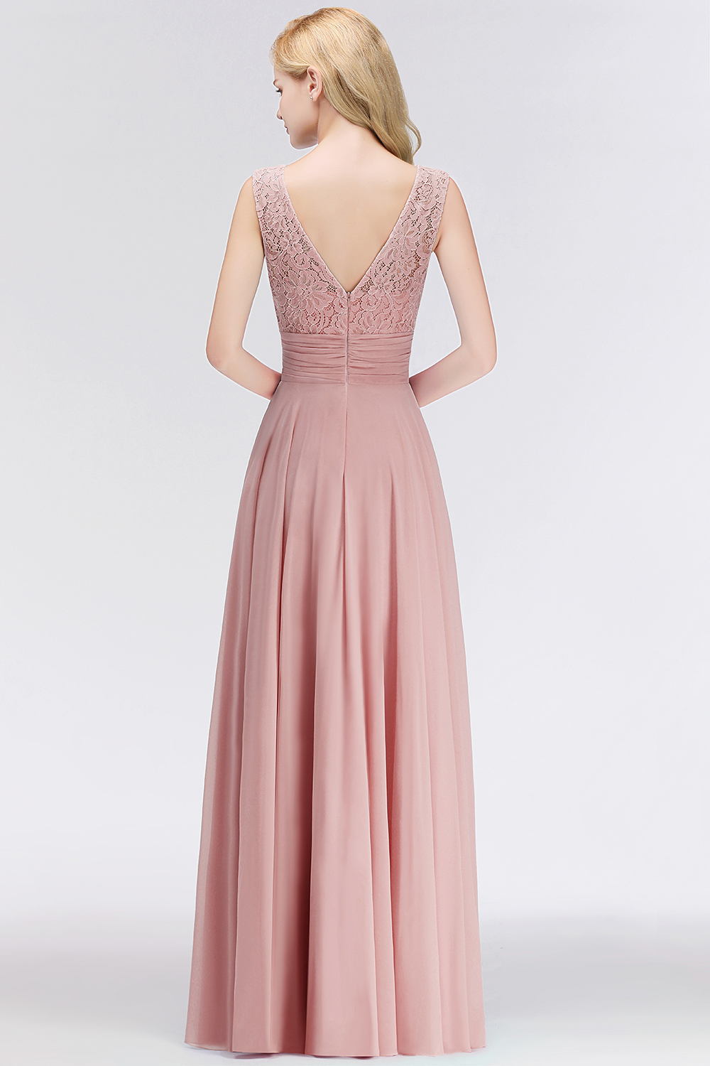 BMbridal Elegant Lace Jewel Sleeveless Dusty Rose Bridesmaid Dress Online-BMbridal