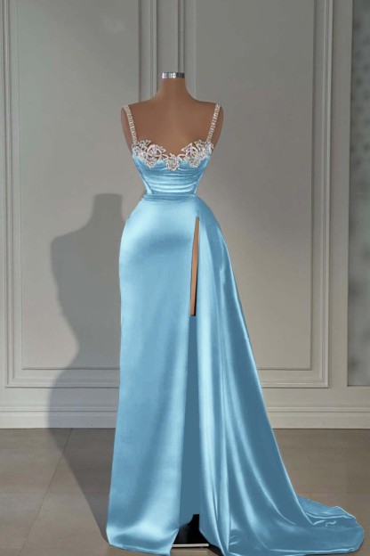 Spaghetti Strap Sleeveless Long Mermaid Prom Dress With Split