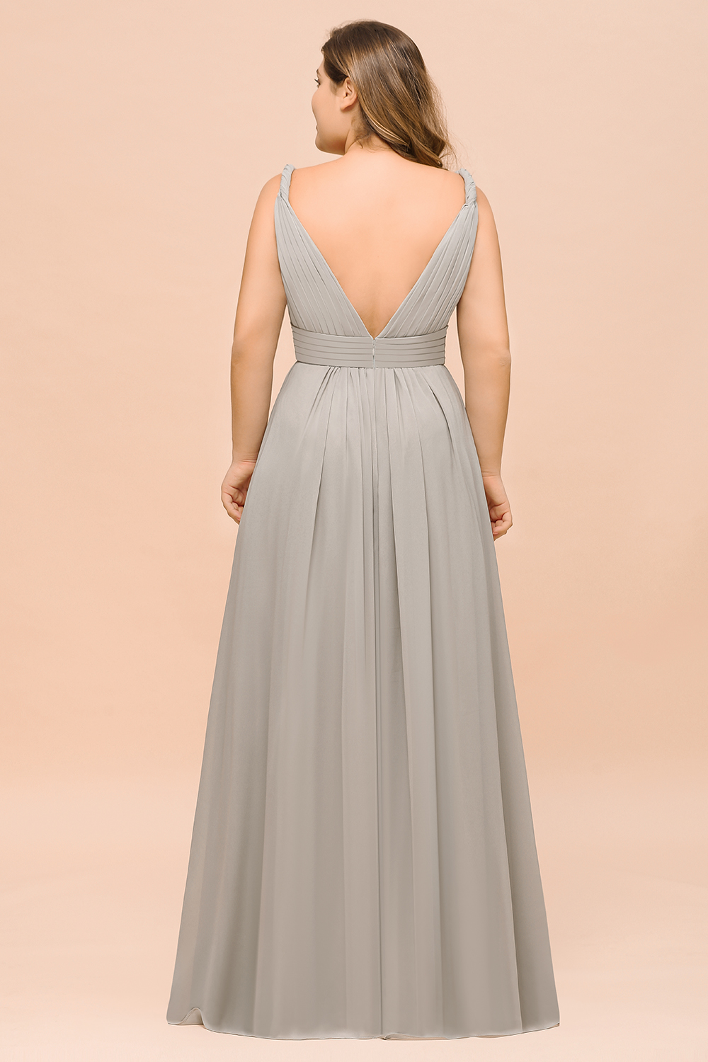 BMbridal Plus Size Chiffon V-neck Sleeveless Affordable Bridesmaid Dress with Ruffle-BMbridal