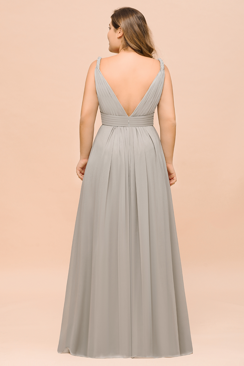 BMbridal Plus Size Chiffon V-neck Sleeveless Affordable Bridesmaid Dress with Ruffle-BMbridal