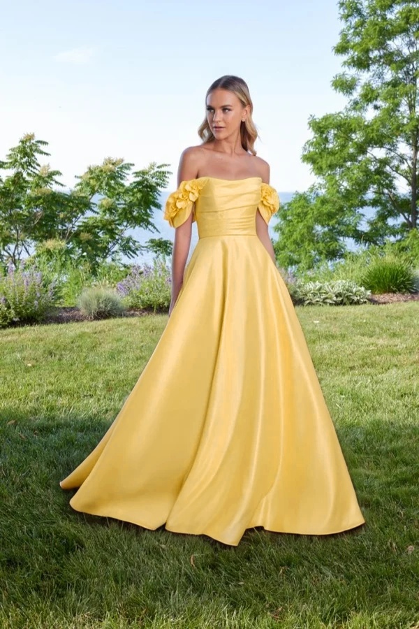Off the Shoulder Sleeveless Long A Line Prom Dress With Pleated