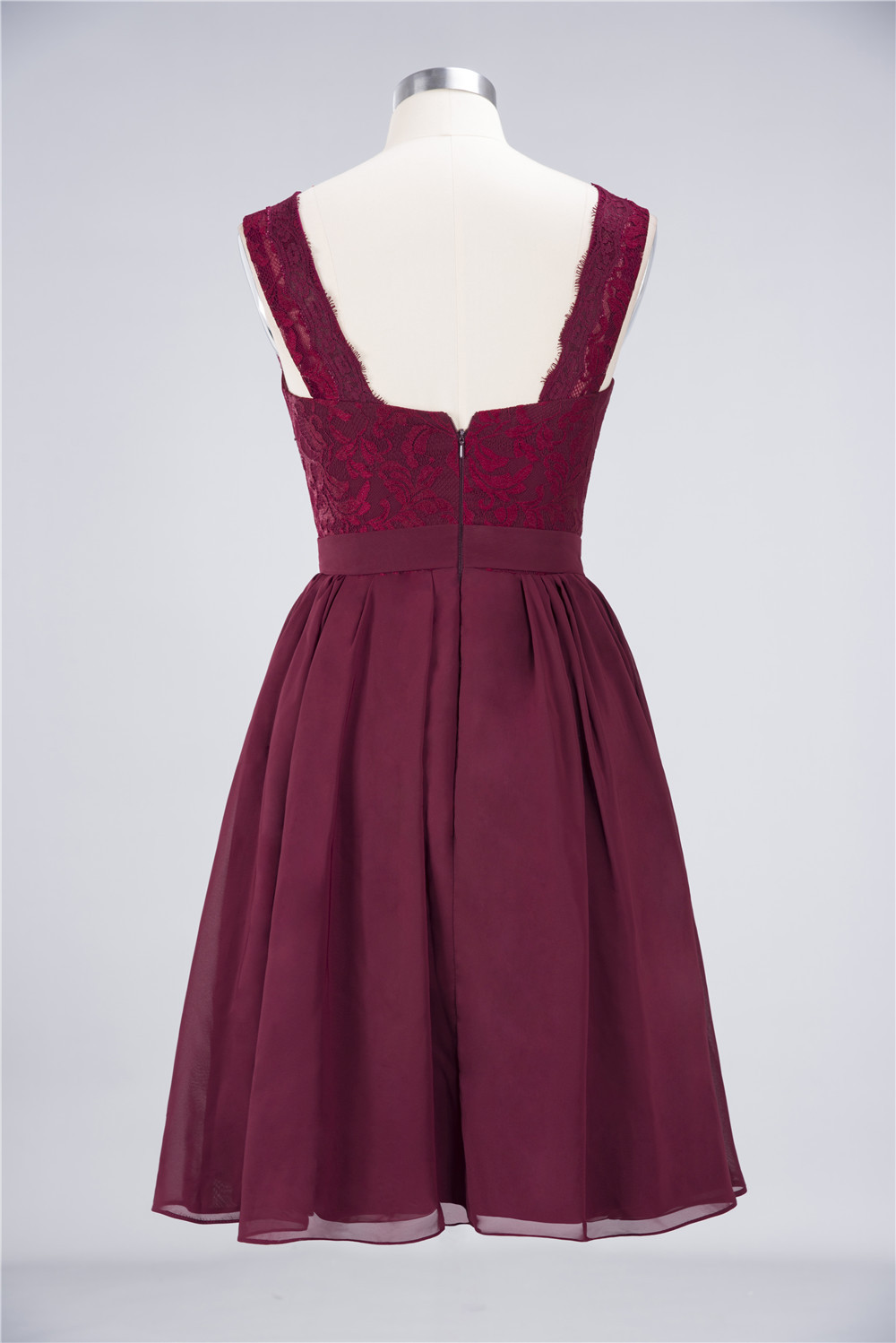 BMbridal Elegant Lace V-Neck Short Burgundy Chiffon Bridesmaid Dress with Ruffle-BMbridal