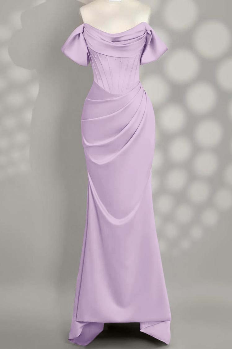 Off the Shoulder Sleeveless Mermaid Long Prom Dress With Pleated