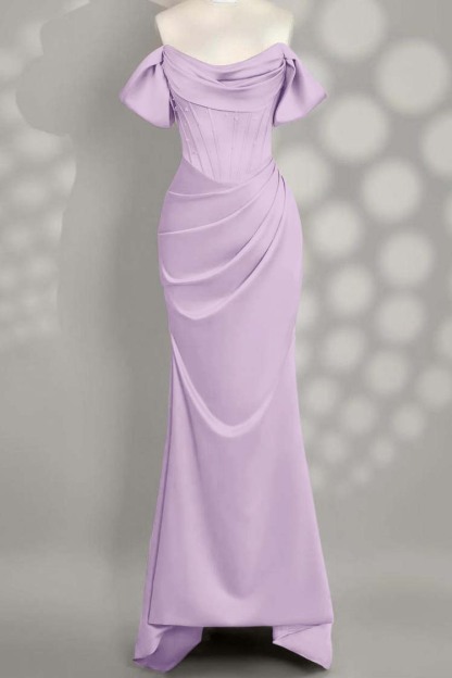 Off the Shoulder Sleeveless Mermaid Long Prom Dress With Pleated