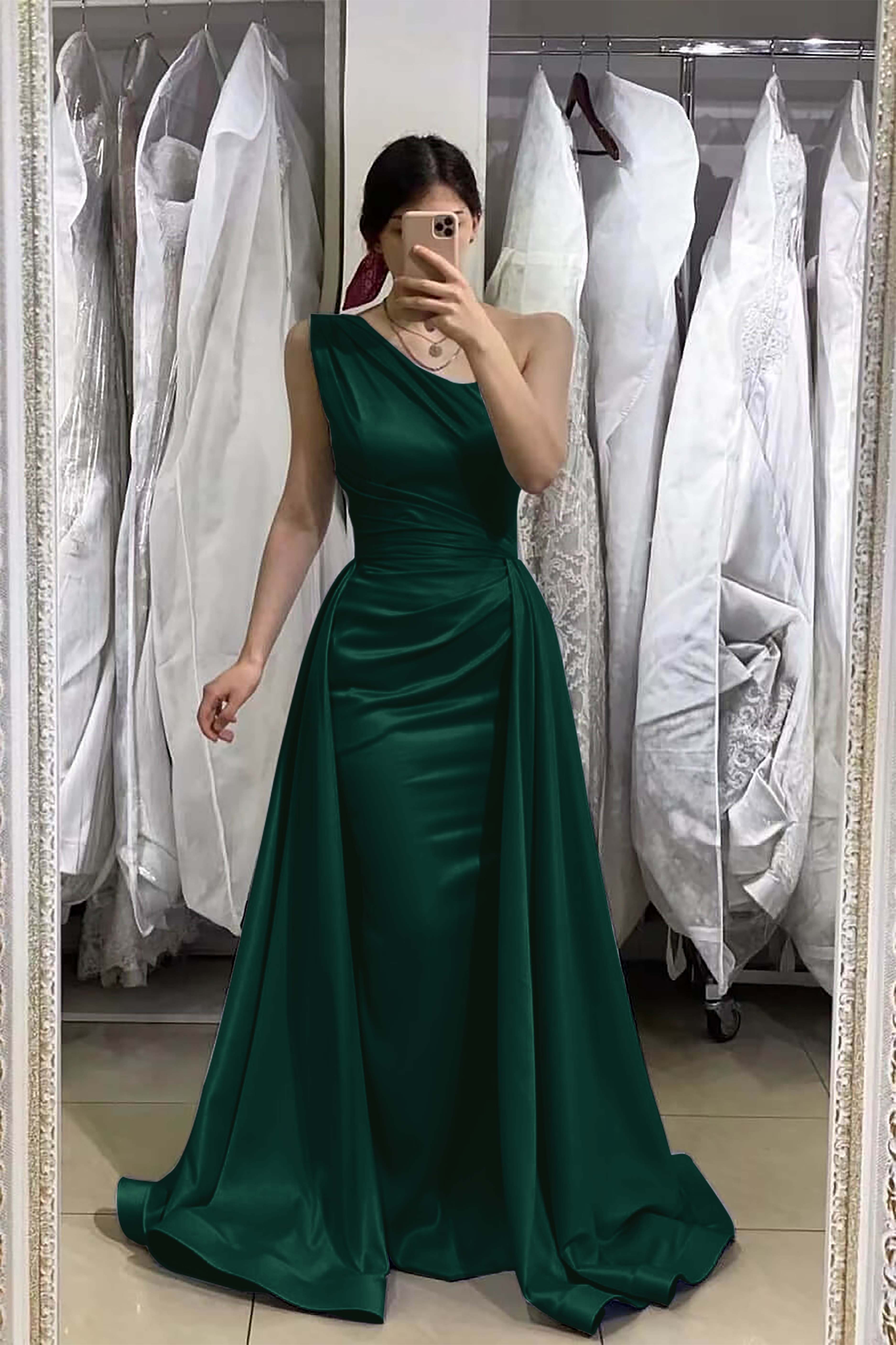 Light Blue Sleeveless Mermaid One Shoulder Long Prom Dress With Detachable Skirt