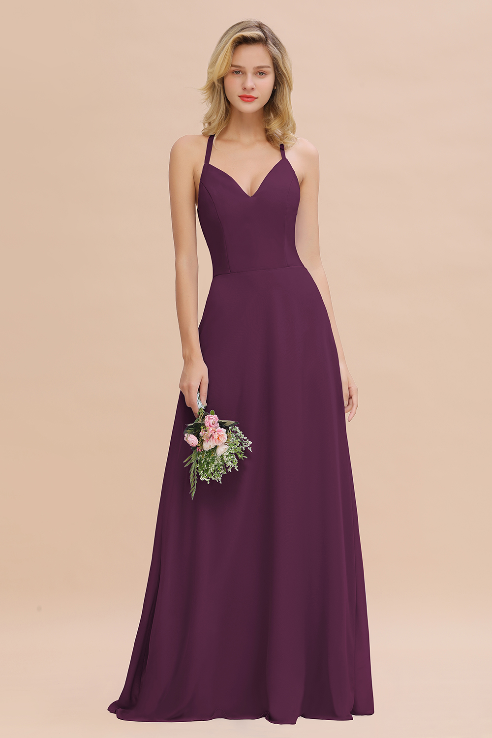 BMbridal Modest Halter V-Neck Sleeveless Long Bridesmaid Dresses Online-BMbridal