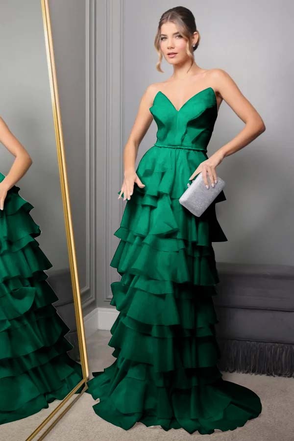 Spaghetti Strap V Neck Sleeveless Long Prom Dress With Pleated