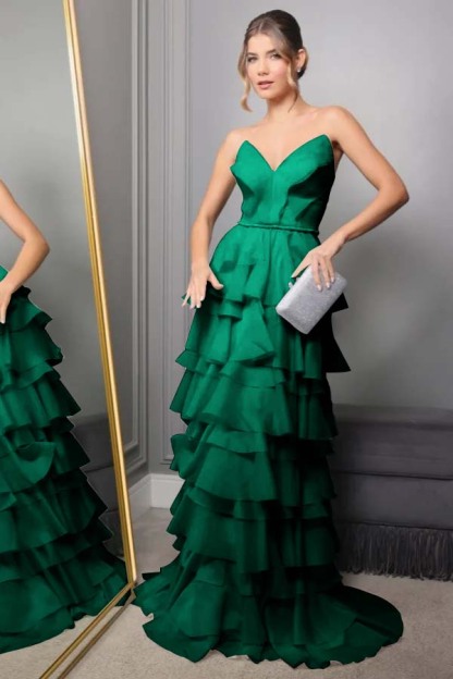 Spaghetti Strap V Neck Sleeveless Long Prom Dress With Pleated