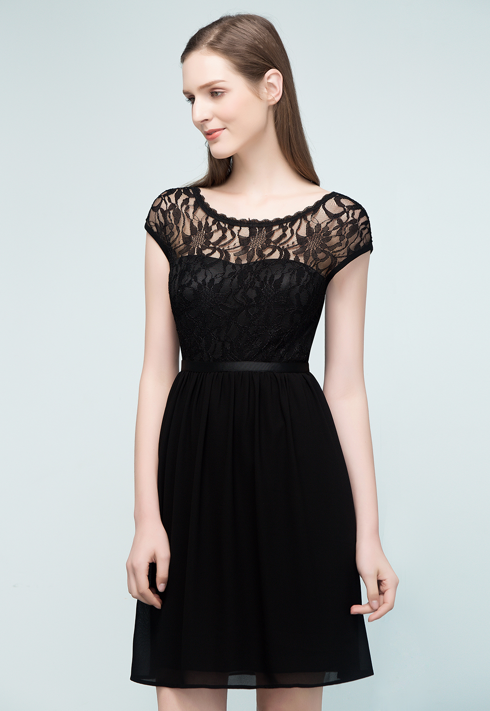BMbridal Pretty Scoop Sleeveless Black Lace Short Junior Bridesmaid Dress-BMbridal