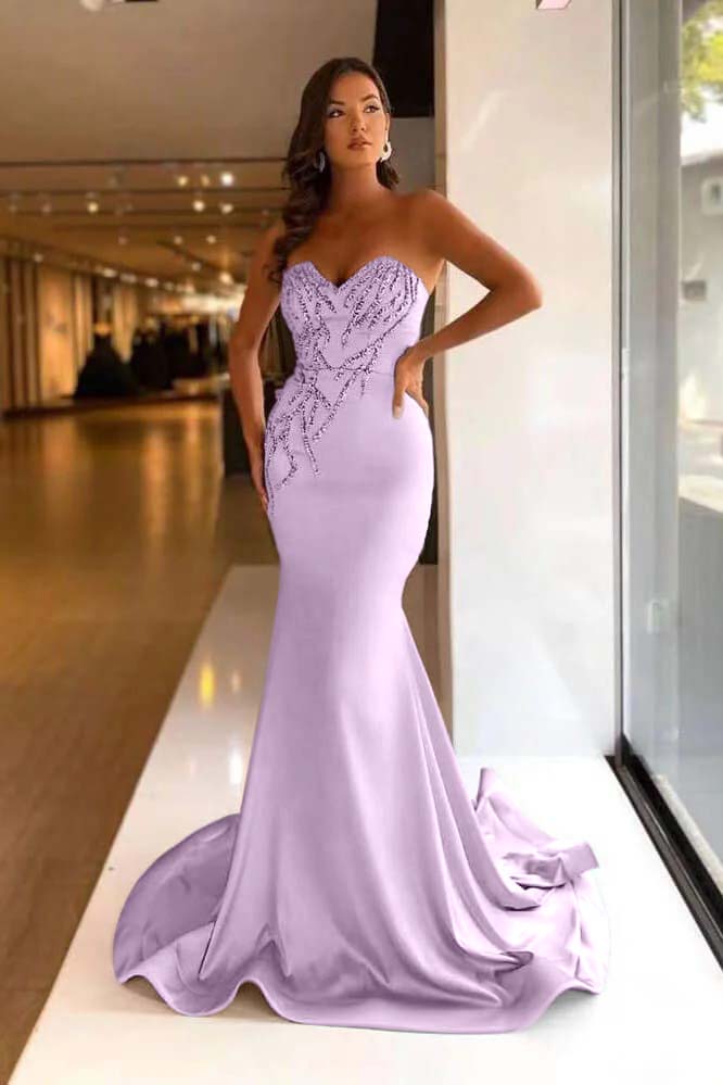 Pretty Strapless Sweetheart Sleeveless Long Mermaid Prom Dress With Beadings