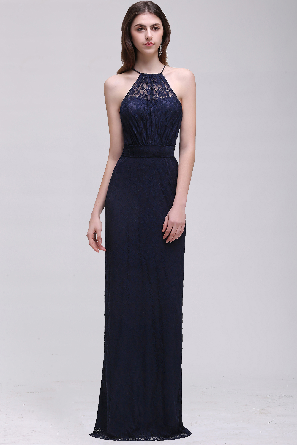 BMbridal Vintage Halter Sleeveless Lace Navy Bridesmaid Dresses Affordable-BMbridal