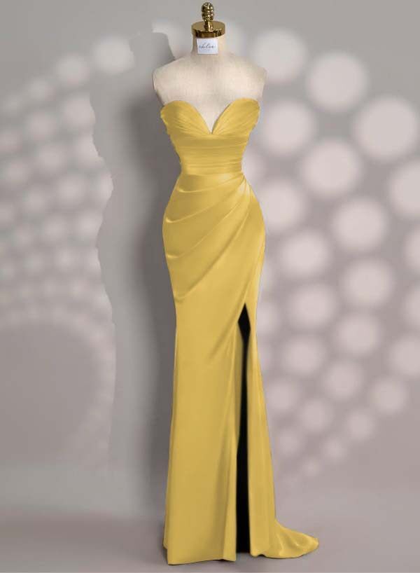 Strapless Sleeveless Mermaid Long Prom Dress With Front Split