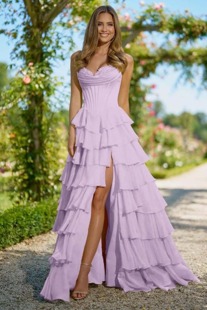 Sweetheart Sleeveless High Split Long Prom Dress With Appliques