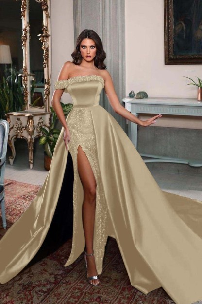 One Shoulder Sleeveless Long Split Prom Dress With Pleated Beading