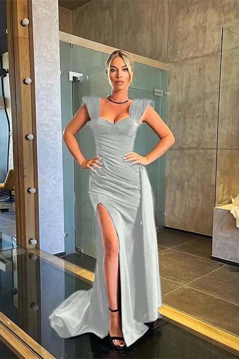 Charming Mermaid Black Sleeveless Prom Dress Long With Side Split Ruffles