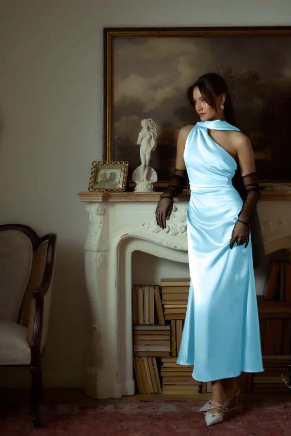 One Shoulder Sleeveless Long Mermaid Prom Dress With Pleated