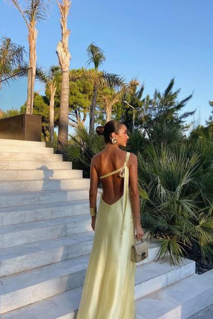 One Shoulder Backless Sleeveless Long Prom Dress With Pleated