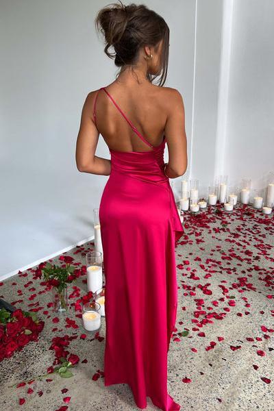 One Shoulder Sleeveless Backless Long Mermaid Prom Dress With Split