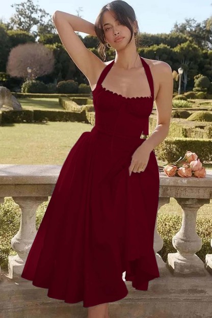 Chic White Halter Sleeveless Sweetheart Tea Length Prom Dress