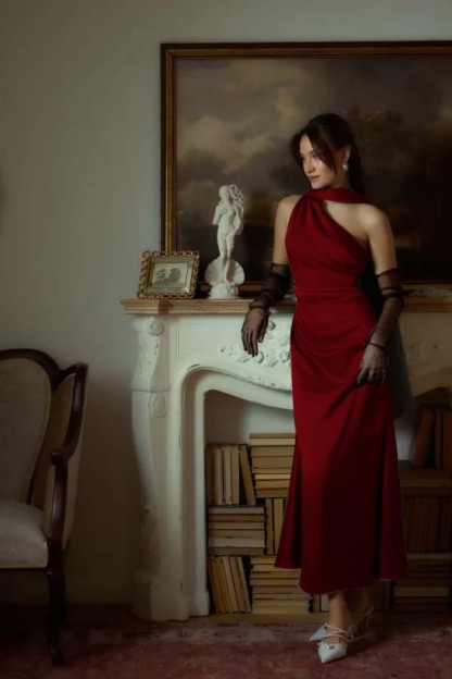 One Shoulder Sleeveless Long Mermaid Prom Dress With Pleated