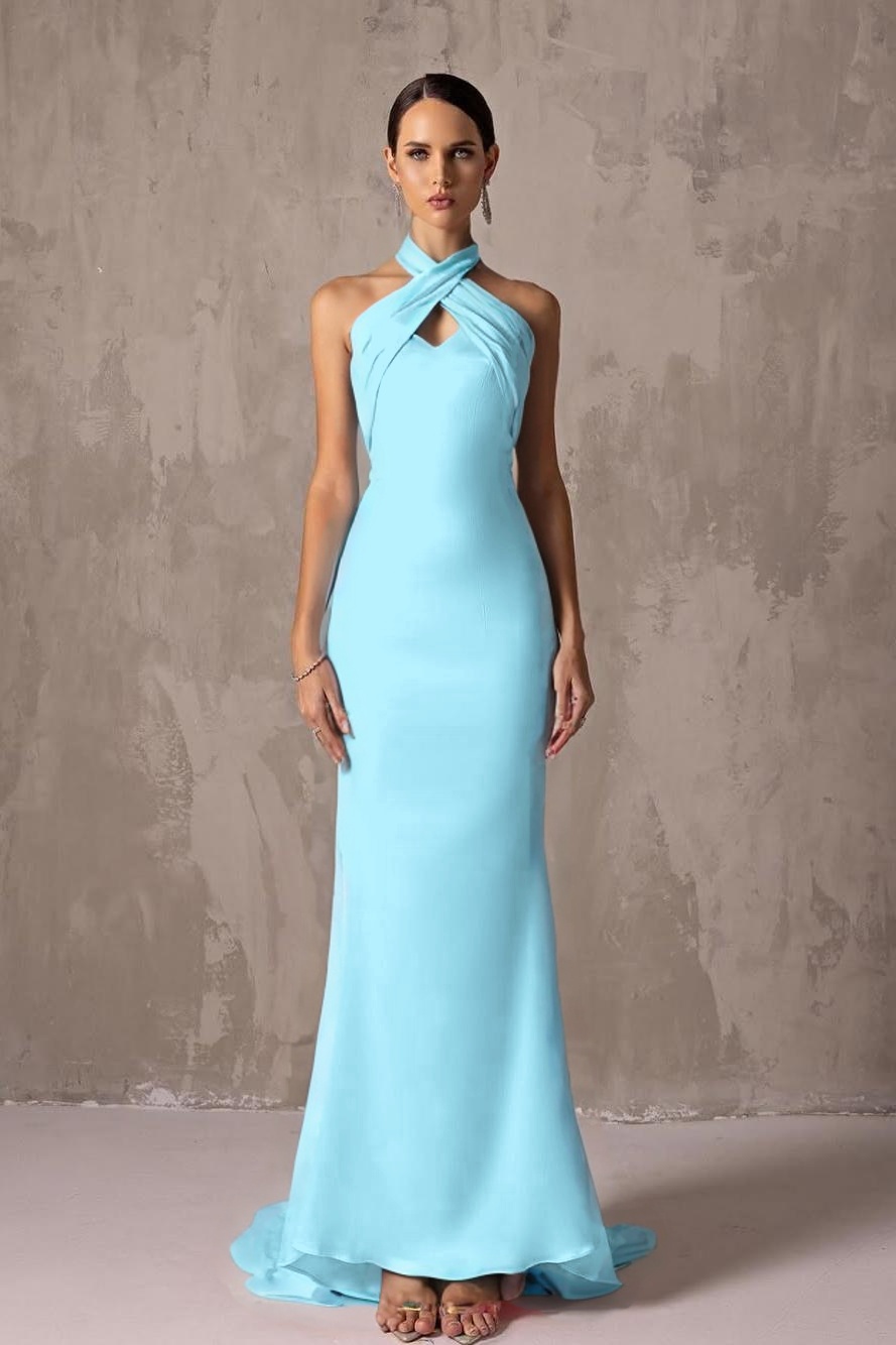 Charming Halter Sleeveless Long Mermaid Prom Dress With Pleated