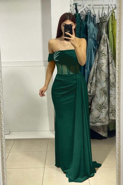 One Shoulder Sleeveless Mermaid Long Prom Dress With Ruffles