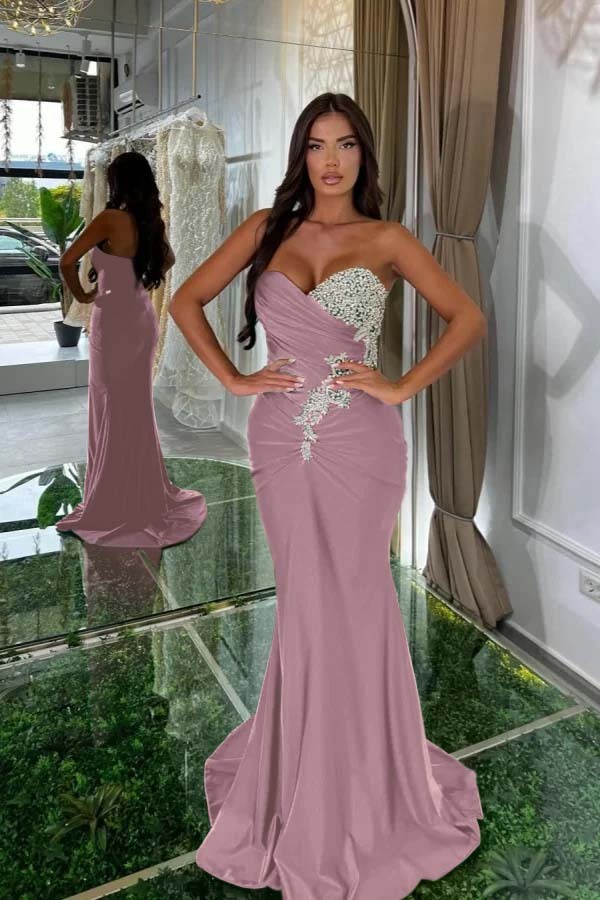 Strapless Sleeveless Long Mermaid Prom Dress With Pleated Beading