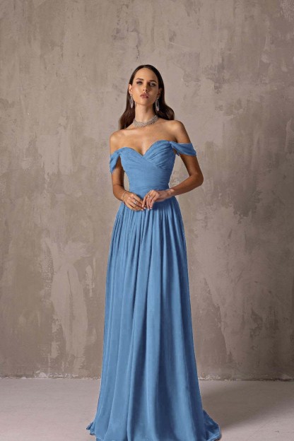 Off the Shoulder Strapless Sleeveless Long Prom Dress With Ruffles